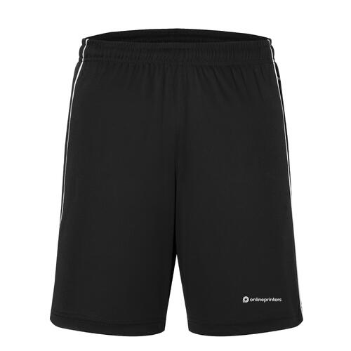 Schwarz-wei�e Polyester-Shorts mit elastischem Bund und Kordelzug.