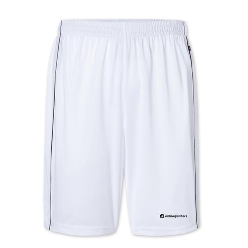 Wei�e Polyester-Shorts mit elastischem Bund und Kordelzug.
