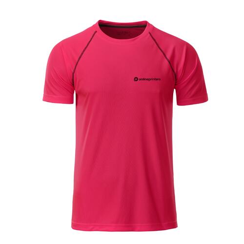 Neonpinkes/Graues Polyester T-Shirt f�r Herren mit kurzen �rmeln.
