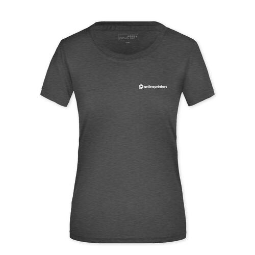 Dunkelgrau meliertes Polyester Damen T-Shirt mit kurzen �rmeln.