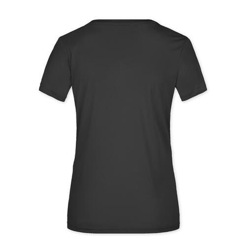 Schwarzes Damen-T-Shirt aus Polyester mit kurzen �rmeln.