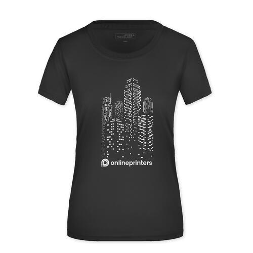 Schwarzes Polyester-T-Shirt f�r Damen mit kurzen �rmeln.