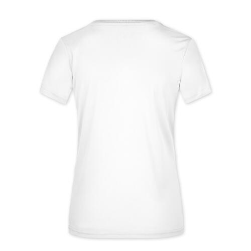 Wei�es Polyester T-Shirt f�r Damen mit kurzen �rmeln.