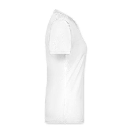 Weißes Polyester T-Shirt für Damen mit kurzen Ärmeln.
