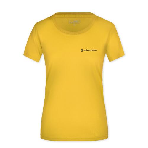 Gelbes Polyester-T-Shirt f�r Damen mit kurzen �rmeln.