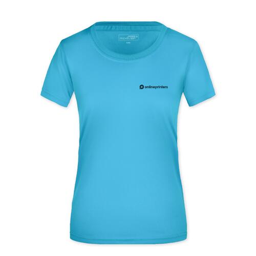 T�rkisfarbenes Polyester T-Shirt f�r Damen, atmungsaktiv.