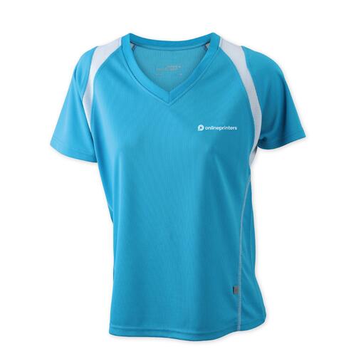 Hellblaues Funktions-Shirt aus Polyester f�r Damen mit V-Ausschnitt.