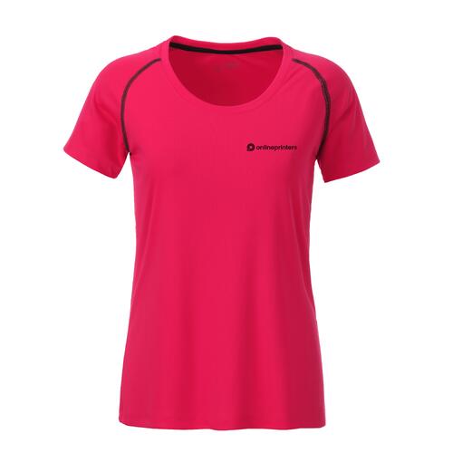 Neonpinkes/Graues Polyester-T-Shirt f�r Damen mit kurzen �rmeln.
