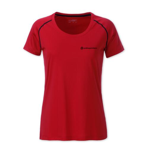 Rotes Polyester Damen T-Shirt mit kurzen �rmeln.