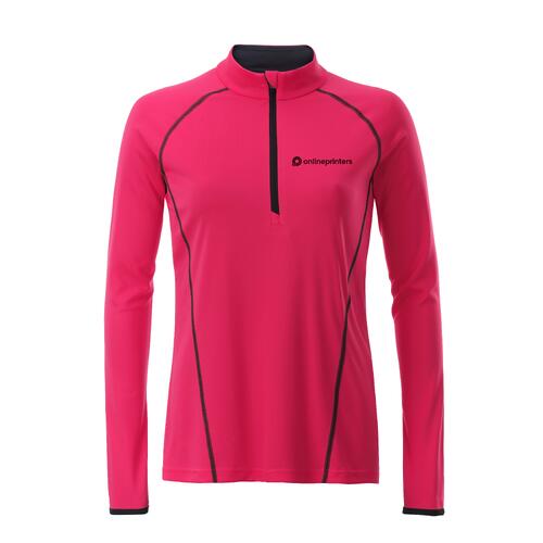 Pinkes Langarmshirt aus Polyester mit Rei�verschluss f�r Damen.