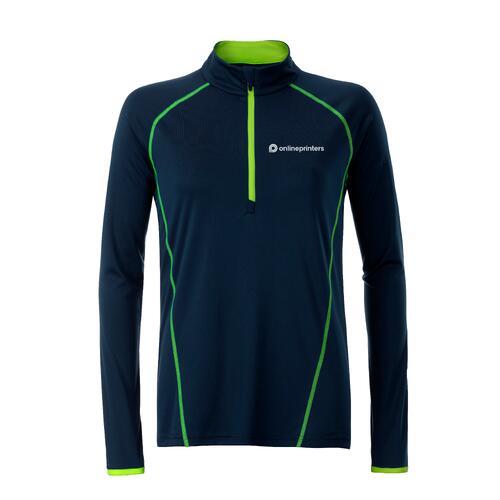 Marineblaues Polyester Langarmshirt mit Rei�verschluss.