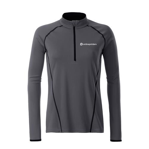 Dunkelgraues Polyester-Langarmshirt mit kurzem Rei�verschluss.