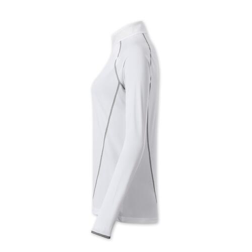 Wei�es Langarmshirt aus Polyester mit Stehkragen.