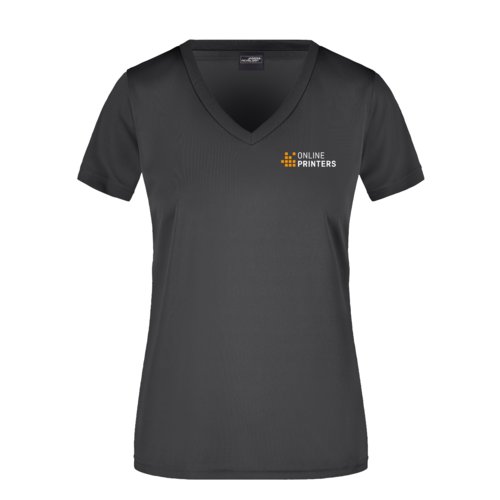 Schwarzes Polyester V-Ausschnitt Shirt fr Damen.