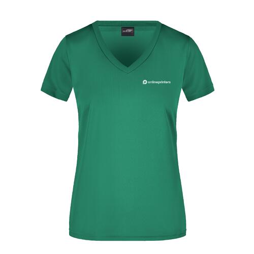 Gr�nes Funktions-Shirt f�r Damen mit V-Ausschnitt und kurzen �rmeln.