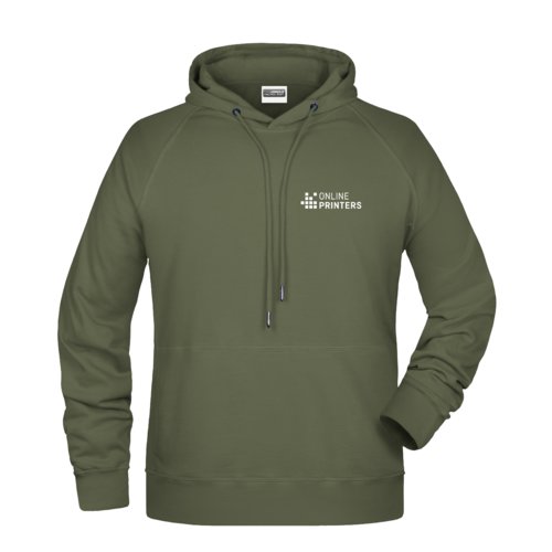 Grüner Hoodie aus Stoff mit Kapuze und Kordelzug für Herren.