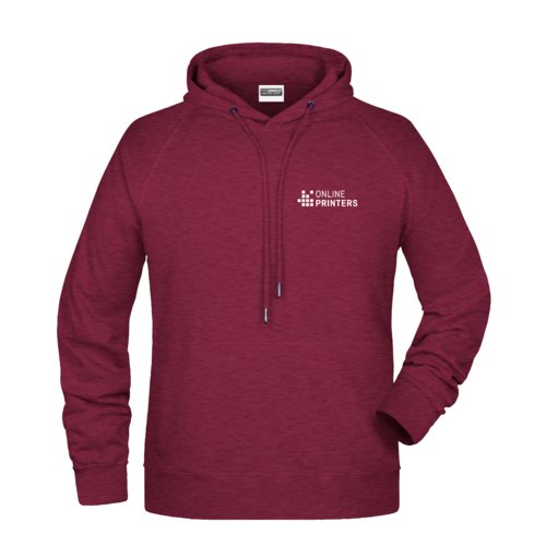 Burgunderfarbener Baumwoll-Polyester-Hoodie für Herren mit Kapuze und Kordelzug.