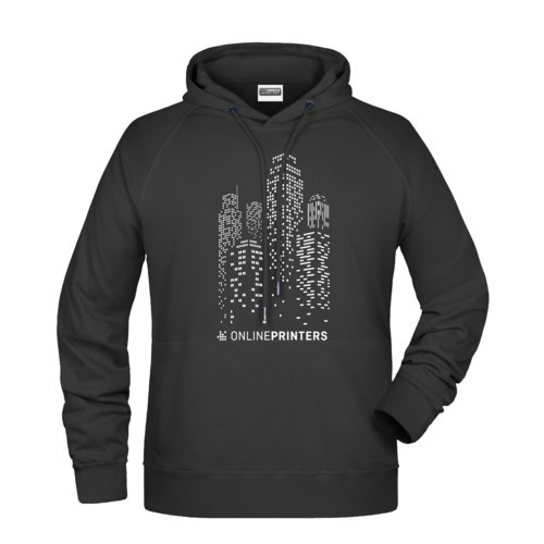 Schwarzer Hoodie aus Baumwollmischung mit Kapuze und Kängurutasche.