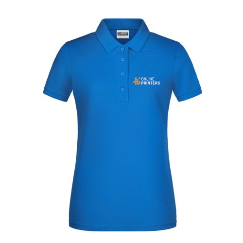 Royalblaues Damen Poloshirt aus Baumwolle mit kurzer Knopfleiste.