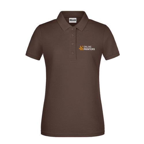 Braunes Baumwoll-Poloshirt fr Damen mit kurzer Knopfleiste.