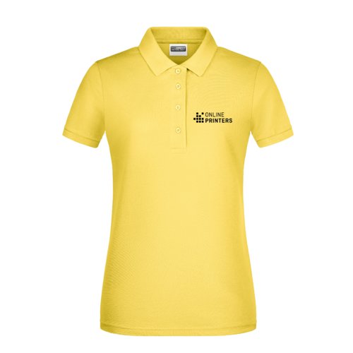 Gelbes Baumwoll-Poloshirt fr Damen mit kurzer Knopfleiste.