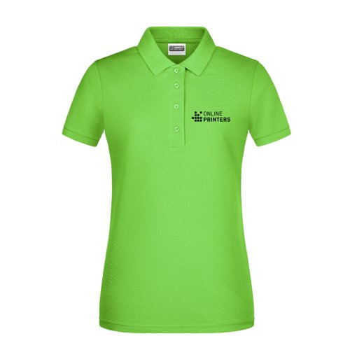Apfelgrnes Baumwoll-Poloshirt fr Damen mit kurzer Knopfleiste.
