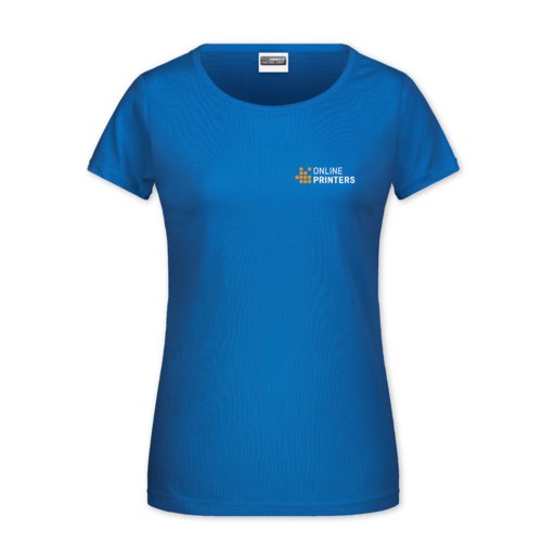 Knigsblaues Baumwoll-T-Shirt fr Damen mit kurzem Arm.