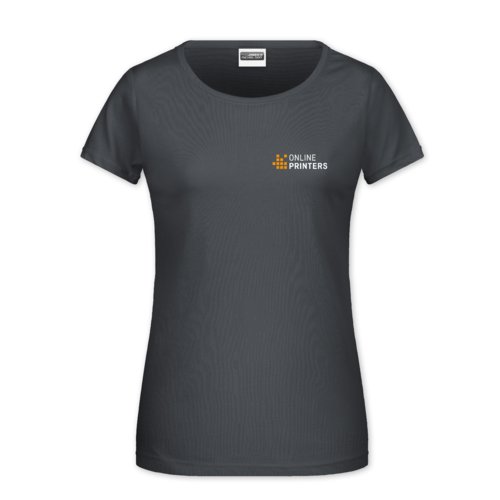 Dunkelgraues Baumwoll-T-Shirt fr Damen mit kurzen rmeln.