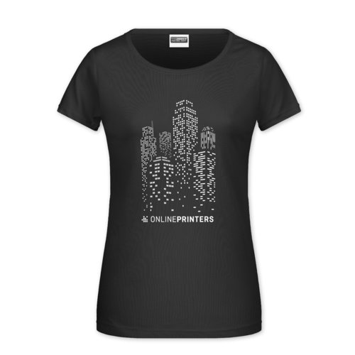 Schwarzes Baumwoll-T-Shirt fr Damen mit kurzen rmeln.