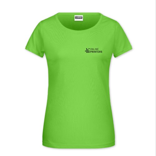 Apfelgrnes Baumwoll-T-Shirt fr Damen mit Rundhalsausschnitt und kurzen rmeln.