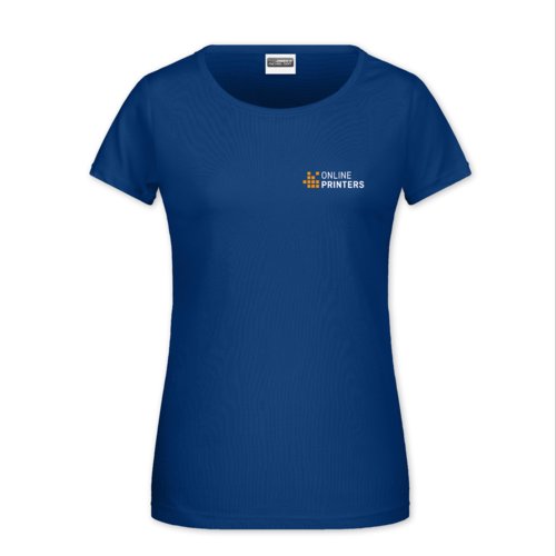 Dunkelblaues Baumwoll-T-Shirt fr Damen mit kurzen rmeln.