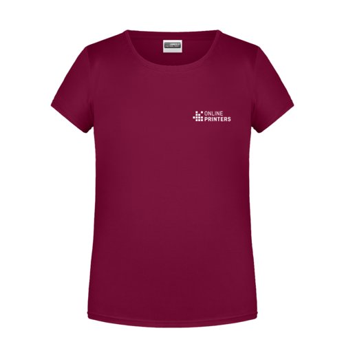 Burgunderrotes Baumwoll-T-Shirt für Mädchen mit kurzen Ärmeln.