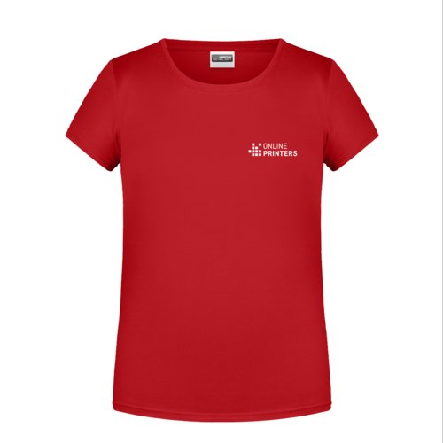Rotes Baumwoll-T-Shirt für Mädchen mit kurzen Ärmeln und Rundhalsausschnitt.