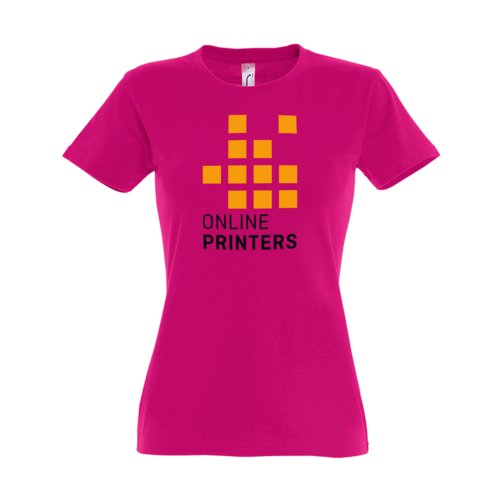 Fuchsiafarbenes Damen T-Shirt aus Baumwolle mit kurzen rmeln.