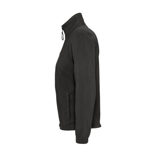 Schwarze Fleecejacke aus Polyester mit durchgehendem Reiverschluss und Seitentaschen fr Damen.
