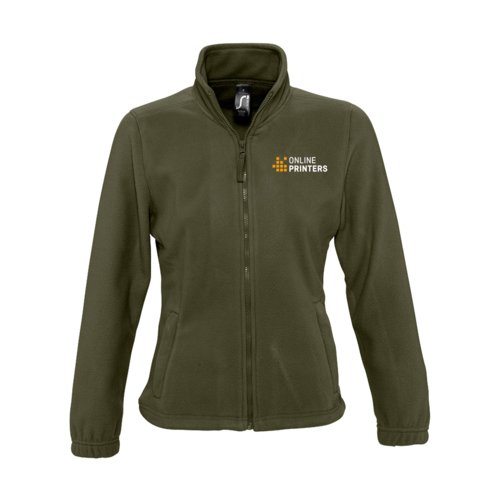 Dunkelbraune Damen Fleecejacke aus Polyester mit durchgehendem Reiverschluss.