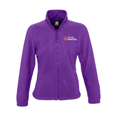 Dunkelviolette Fleecejacke aus Polyester mit durchgehendem Reiverschluss, Damen.