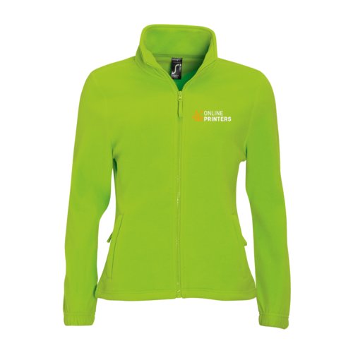 Apfelgrne Fleecejacke aus Polyester mit durchgehendem Reiverschluss und Seitentaschen.