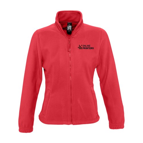 Rote Fleecejacke aus Polyester fr Damen mit durchgehendem Reiverschluss.