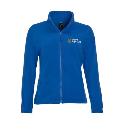Knigsblaue Fleecejacke aus Polyester fr Damen mit durchgehendem Reiverschluss.