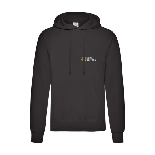 Schwarzer Hoodie aus Baumwollmischgewebe mit Kapuze und Kngurutasche.