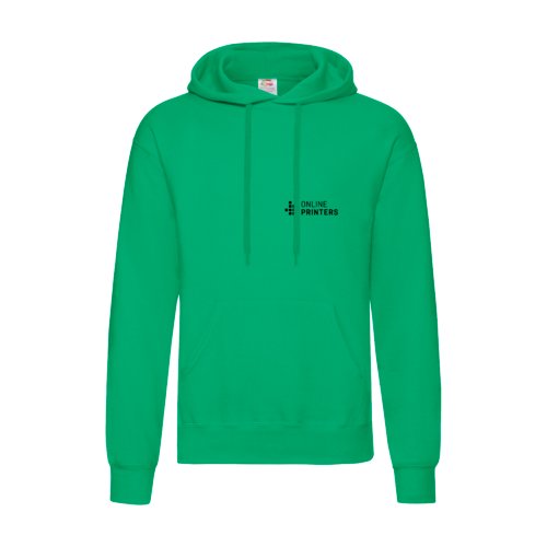Grner Stoff-Hoodie mit Kapuze und Kngurutasche.