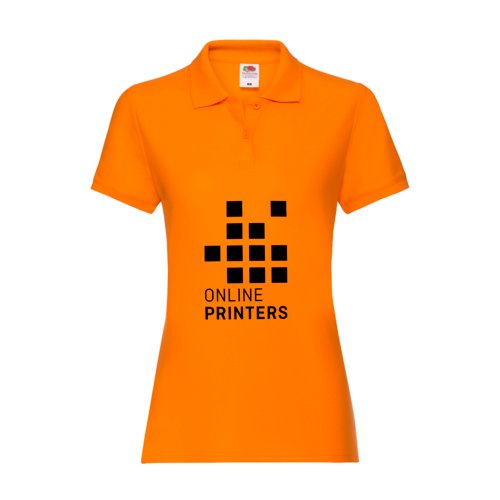 Oranges Baumwoll-Poloshirt fr Damen mit kurzer Knopfleiste.