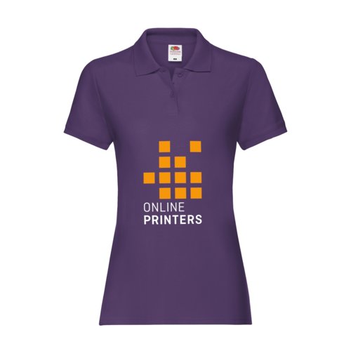 Violettes Baumwoll-Polohemd fr Damen mit kurzer Knopfleiste.