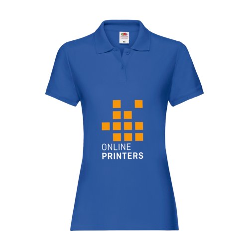 Knigsblaues Damen-Poloshirt aus Baumwolle mit kurzer Knopfleiste.
