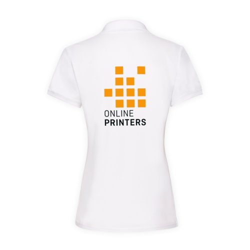 Weies Baumwoll-Poloshirt fr Damen mit kurzem Arm.