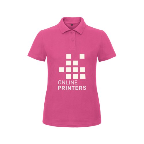 Fuchsiafarbenes Damen-Poloshirt aus Baumwolle mit kurzer Knopfleiste.