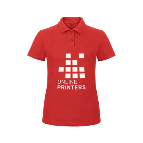 Rotes Baumwoll-Poloshirt fr Damen mit kurzer Knopfleiste.