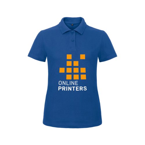 Knigsblaues Baumwoll-Poloshirt fr Damen mit kurzer Knopfleiste.