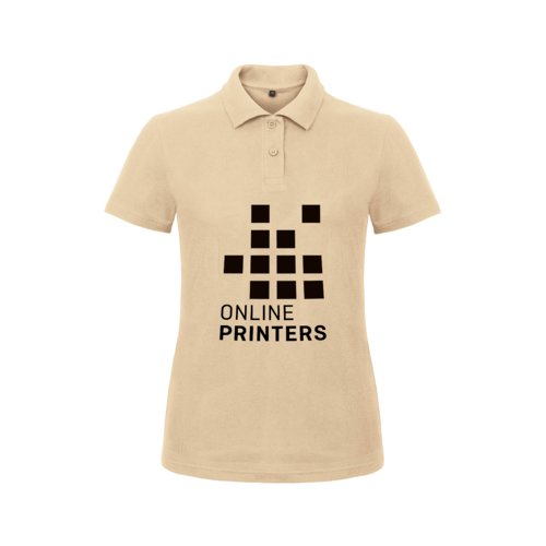 Sandfarbenes Baumwoll-Poloshirt im klassischen Design, tailliert.